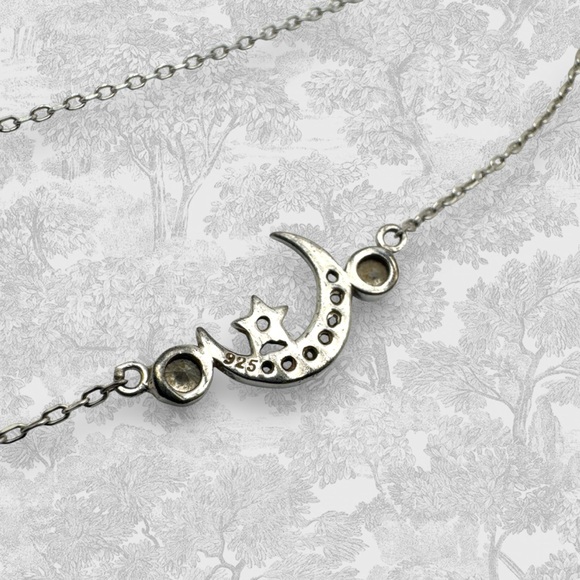Vintage 2000's Celestial Moon and Stars Sterling Silver CZ Pendant Necklace - Picture 9 of 9
